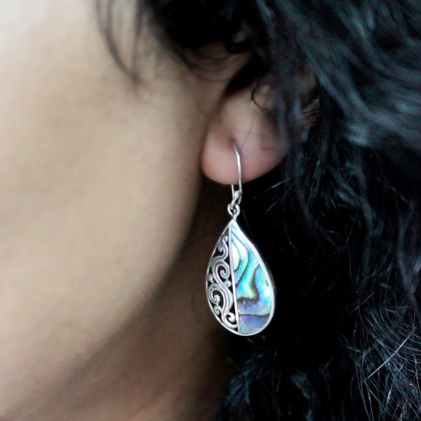Shell & Silver Earrings - Teardrop- Abalone - Image 3