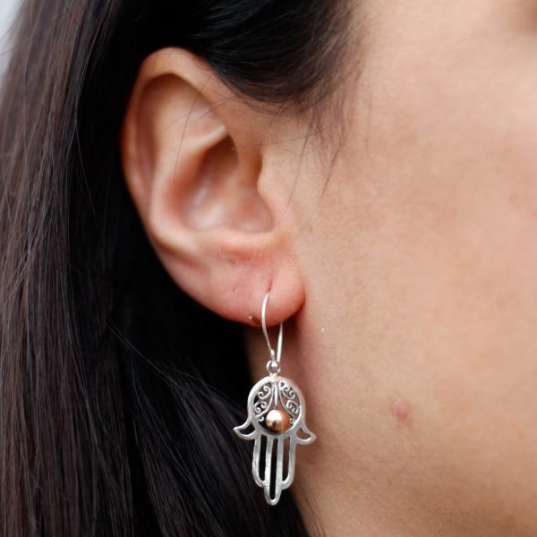 Silver & Gold Earring - Hamsa - Image 3