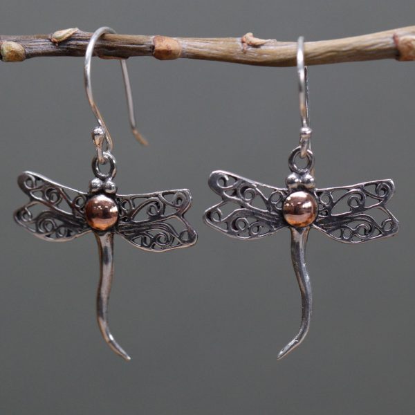 Silver & Gold Earring - Dragonflies - Image 3