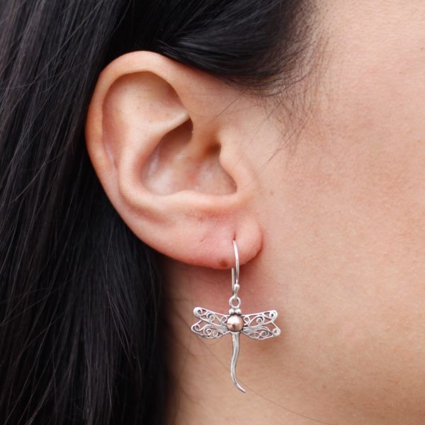 Silver & Gold Earring - Dragonflies - Image 4
