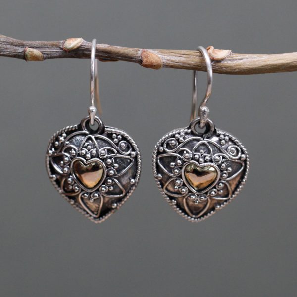 Silver & Gold Earring - Mandala Hearts - Image 3