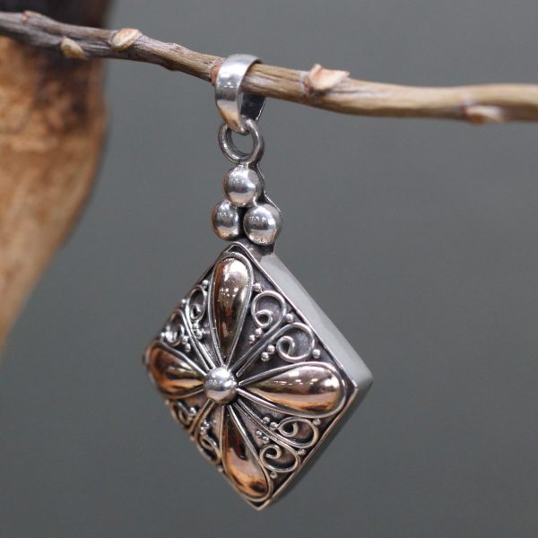 Silver & Gold Pendant - Square Drop - Image 3