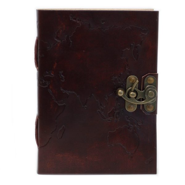 Leather World Map & Stitching Notebook (7x5") - Image 2
