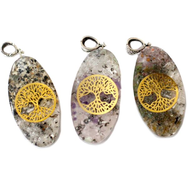 Orgonite Power Pendant - 7 Stone Chakra Oval with Tree - Image 3