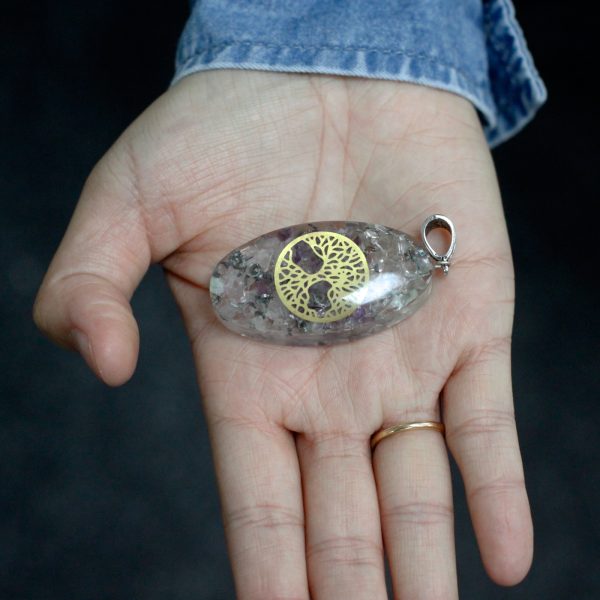 Orgonite Power Pendant - 7 Stone Chakra Oval with Tree - Image 4