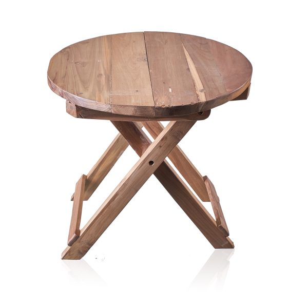 Round Folding Coffee Table - 50cm - Recycled Wood - Image 3