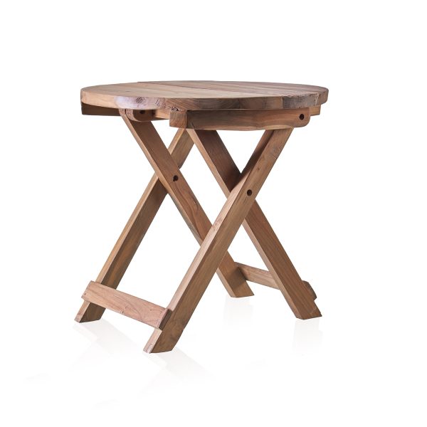 Round Folding Coffee Table - 50cm - Recycled Wood - Image 4