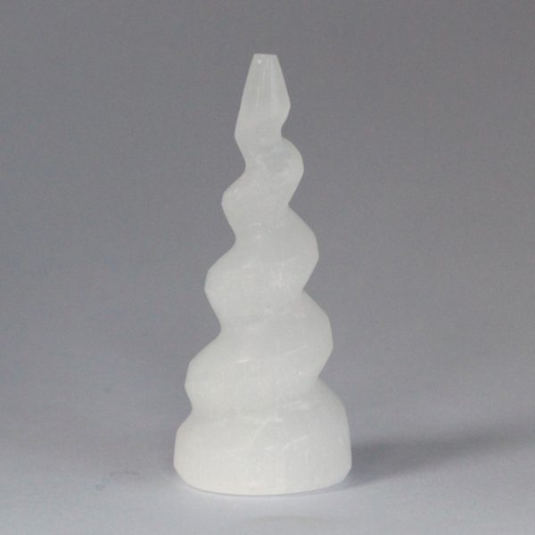 Selenite Spiral Unicorn Horn Tower - 10 cm - Image 2