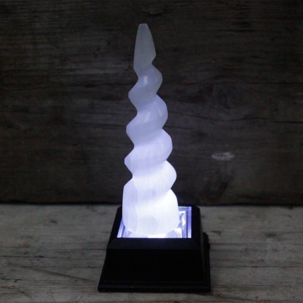 Selenite Spiral Unicorn Horn Tower - 15 cm - Image 3
