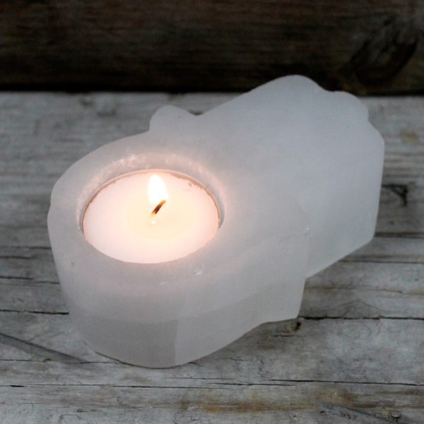 Selenite Hamsa Candle HolderÂ  - Image 2