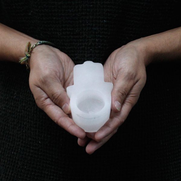 Selenite Hamsa Candle HolderÂ  - Image 4