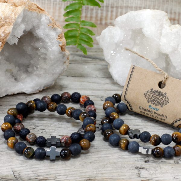 Set of 2 Gemstones Friendship Bracelets - Power - Tiger Eye & Black Stone - Image 4