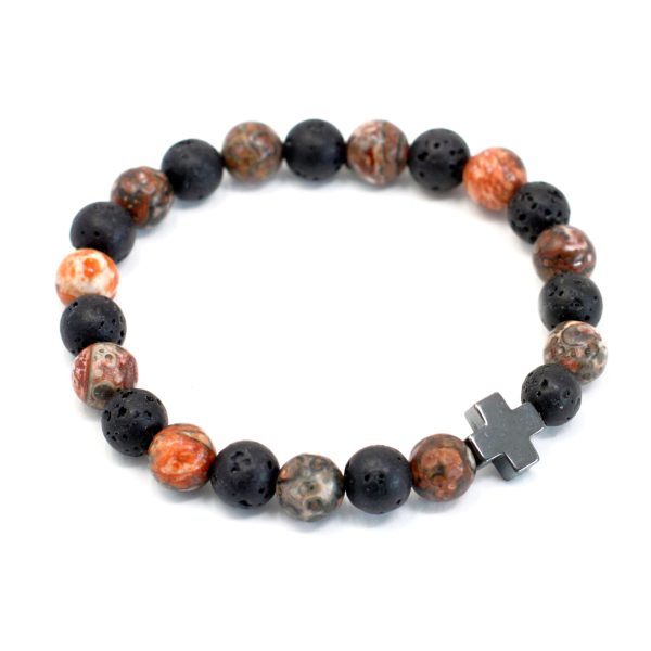 Set of 2 Gemstones Friendship Bracelets - Eternity - Leopard Skin Jasper & Lava Stone - Image 3