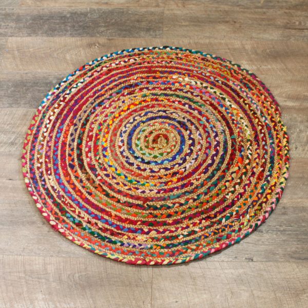 Round Jute and Recycled Cotton Rug - 90 cm - Image 2