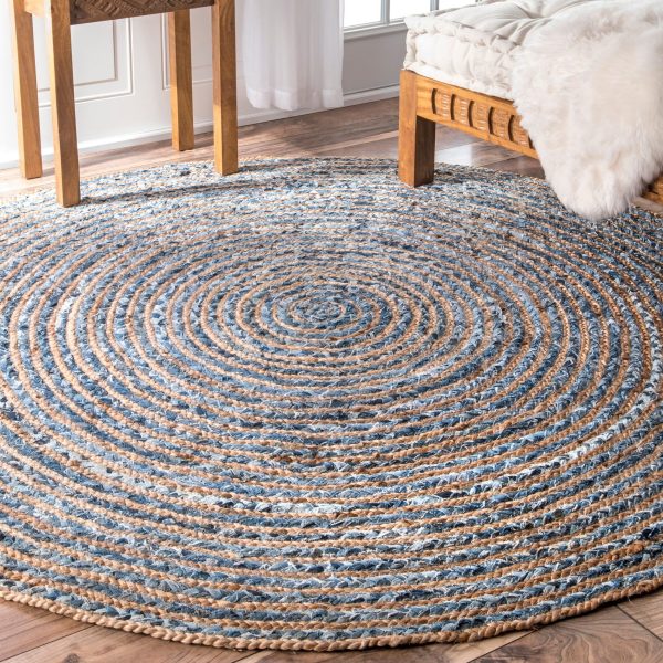 Round Jute and Recycle Denim Rug - 120 cm - Image 3