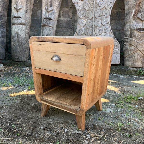 Bedside Table - Round One Drawer- Recycled Wood
