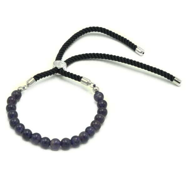925 Silver Plated Gemstone Black String Bracelet - Amethyst - Image 3