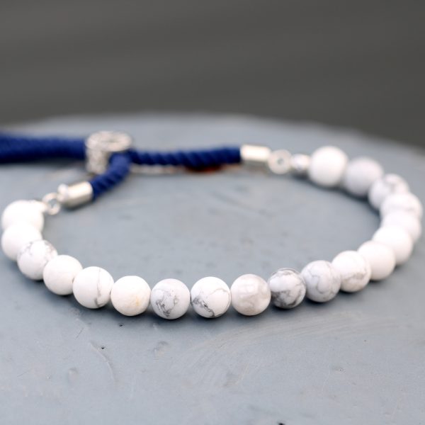 925 Silver Plated Gemstone Navy String Bracelet - White Howlite - Image 3