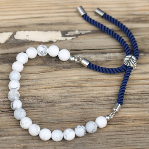 925 Silver Plated Gemstone Navy String Bracelet - White Howlite - Image 4