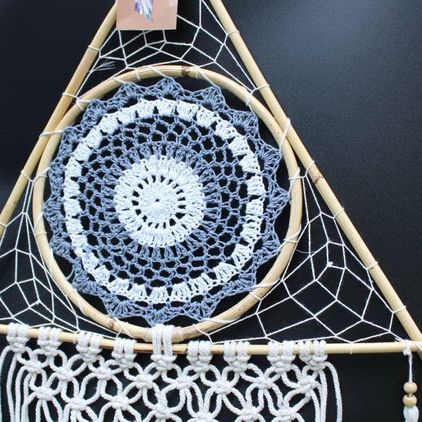 Protection Dream Catcher - Lrg Macrame Pyramid White/Grey - Image 2