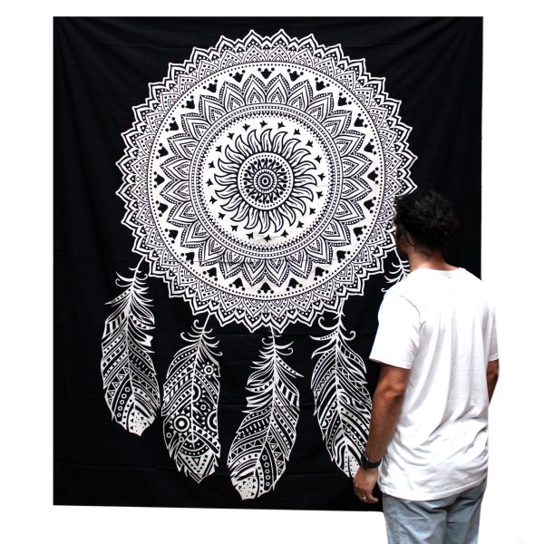B&W Double Cotton Bedspread + Wall Hanging - Dreamcatcher - Image 2