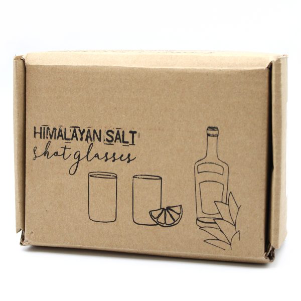 Set of 2 Himalayan Salt Shot Glasses & Wood Serving Stand - Image 3