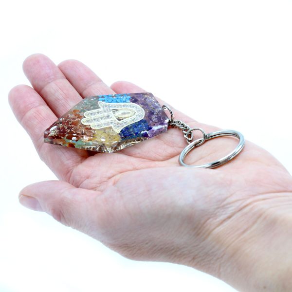 Orgonite Power Keyring - Gemstone Chakra Hamsa - Image 2
