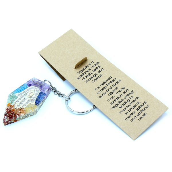 Orgonite Power Keyring - Gemstone Chakra Hamsa - Image 3