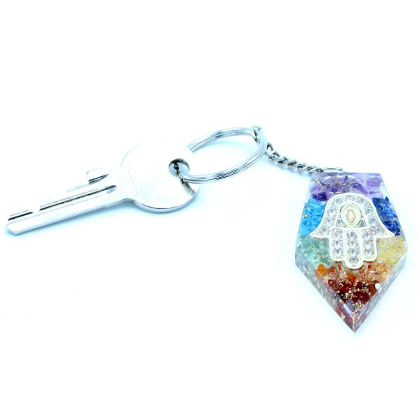 Orgonite Power Keyring - Gemstone Chakra Hamsa - Image 4