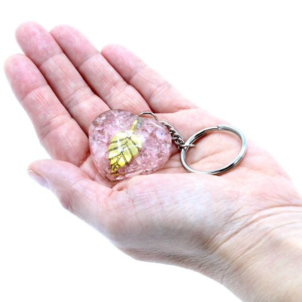 Orgonite Power Keyring - Rose Quartz Hearts Golden Leaf - Image 2