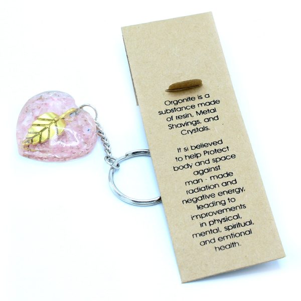 Orgonite Power Keyring - Rose Quartz Hearts Golden Leaf - Image 3