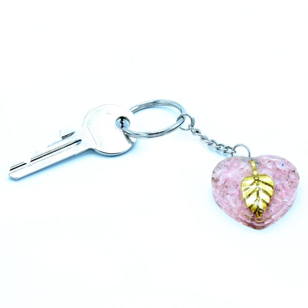 Orgonite Power Keyring - Rose Quartz Hearts Golden Leaf - Image 4