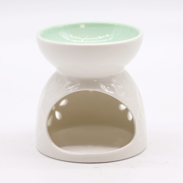 Classic White Oil Burner - Floral with Teal Well - Image 2