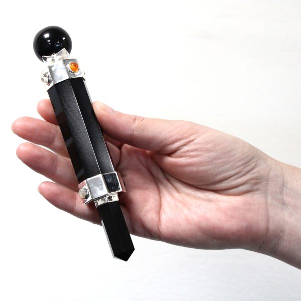 Hexagonal Crystal Healing Wand - 12cm - Black Agate - Image 3