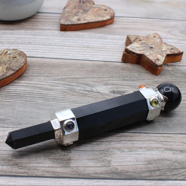 Hexagonal Crystal Healing Wand - 12cm - Black Agate - Image 4