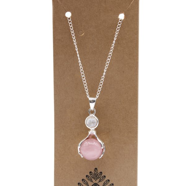 Gemstone Healing Hands Pendant - Rose Quartz - Image 3