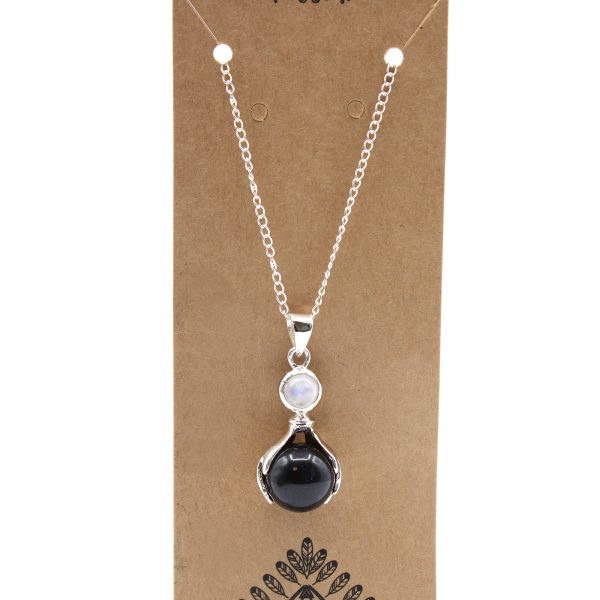 Gemstone Healing Hands Pendant - Black Agate - Image 3