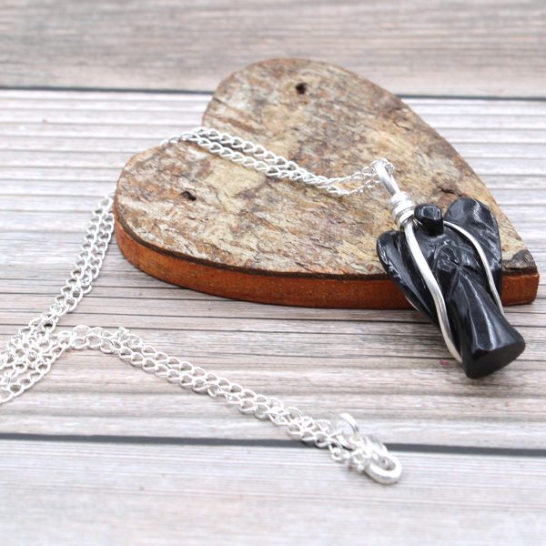 Gemstone Guardian Angel Pendant - Black Agate - Image 4