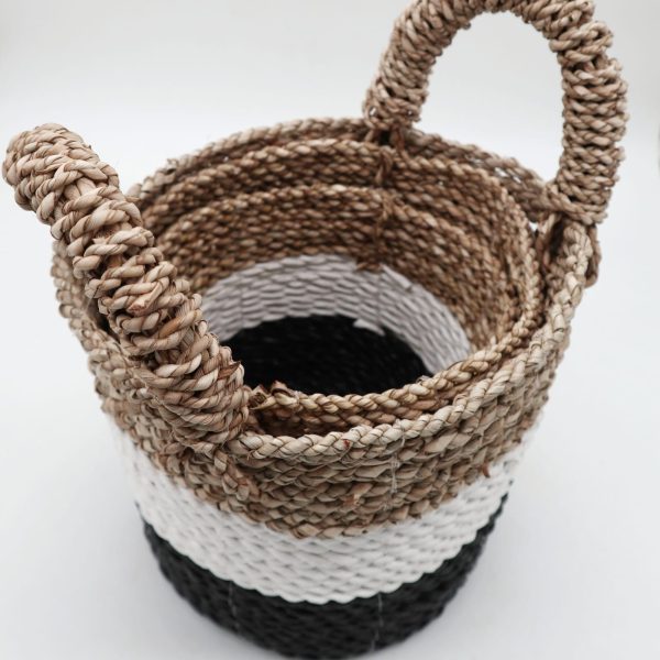 Seagrass Basket Set - Dark Grey / White / Natural - Image 3