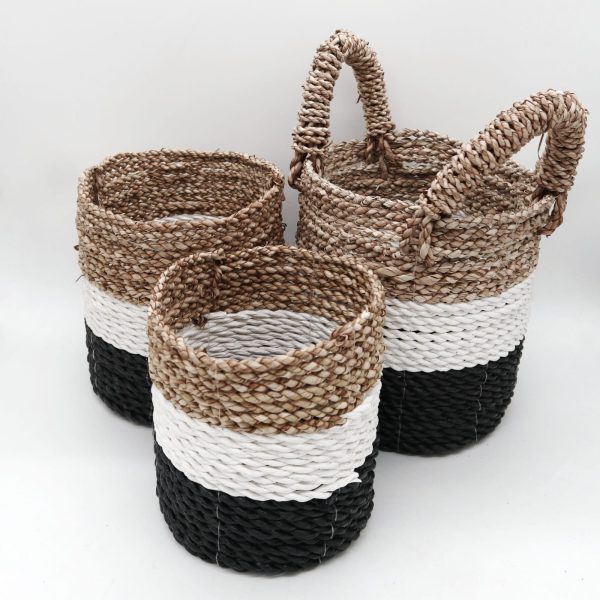 Seagrass Basket Set - Dark Grey / White / Natural - Image 2