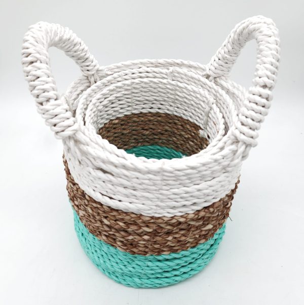 Seagrass Basket Set - Green / Natural / White - Image 3