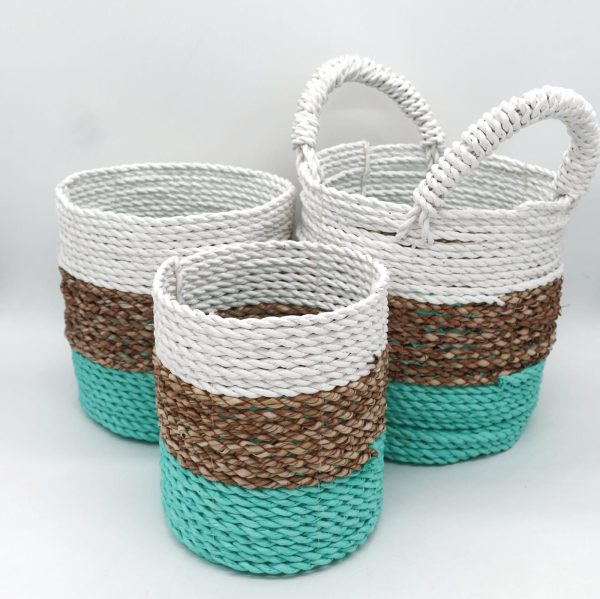 Seagrass Basket Set - Green / Natural / White - Image 2
