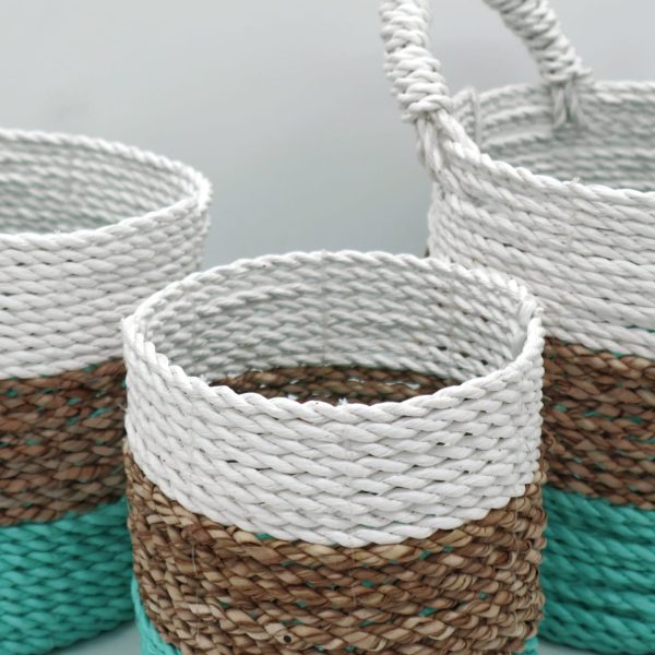 Seagrass Basket Set - Green / Natural / White - Image 4