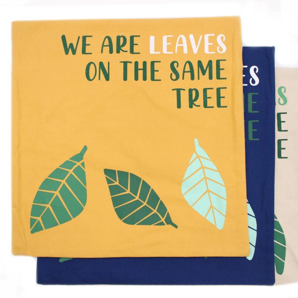 Printed Cotton Cushion Cover - We are Leaves - Yellow, Blue and Natural - Image 3
