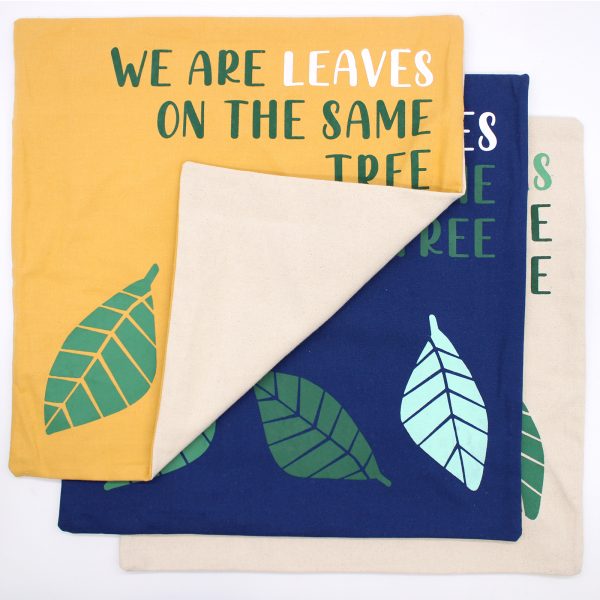 Printed Cotton Cushion Cover - We are Leaves - Yellow, Blue and Natural - Image 4