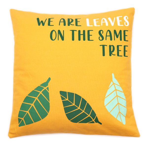 Printed Cotton Cushion Cover - We are Leaves - Yellow, Blue and Natural - Image 2