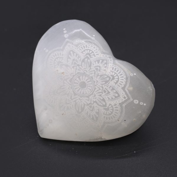 Selenite Heart - 7-8cm - Mandala Engraved - Image 2