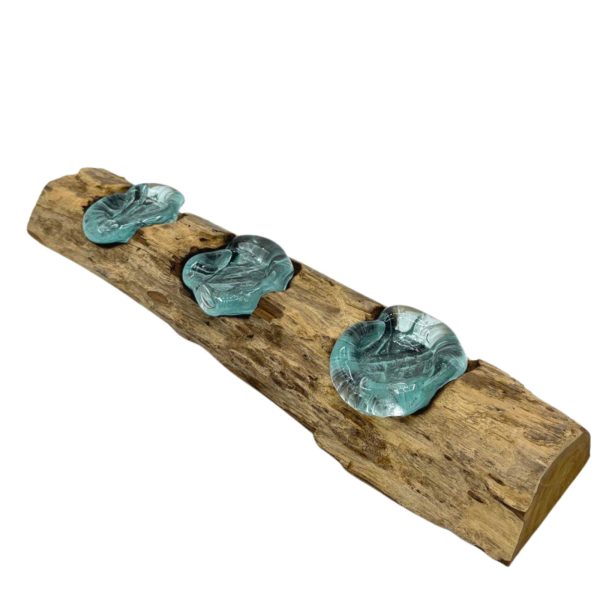 Molton Glass Flat Triple Candle Holder on Wood - Image 2