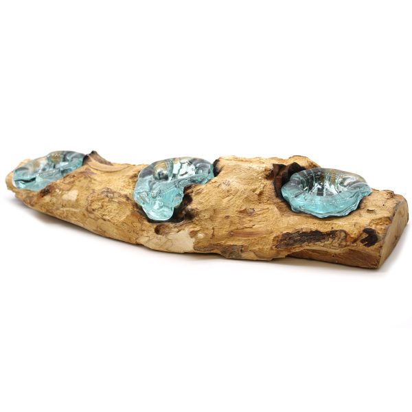 Molton Glass Flat Triple Candle Holder on Wood - Image 3