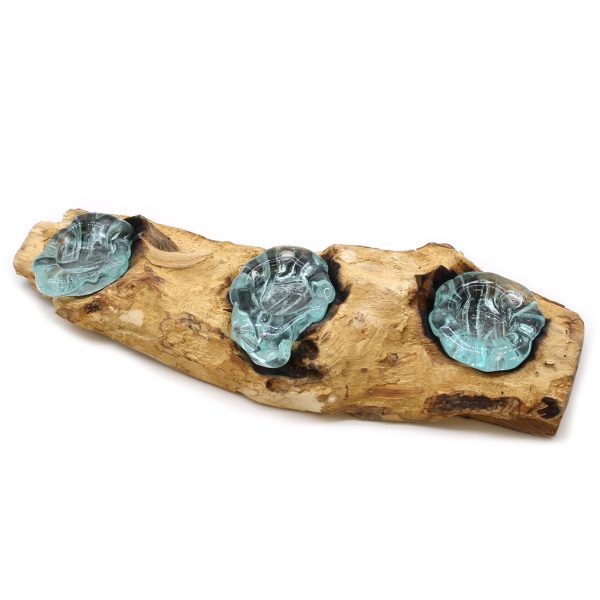 Molton Glass Flat Triple Candle Holder on Wood - Image 4